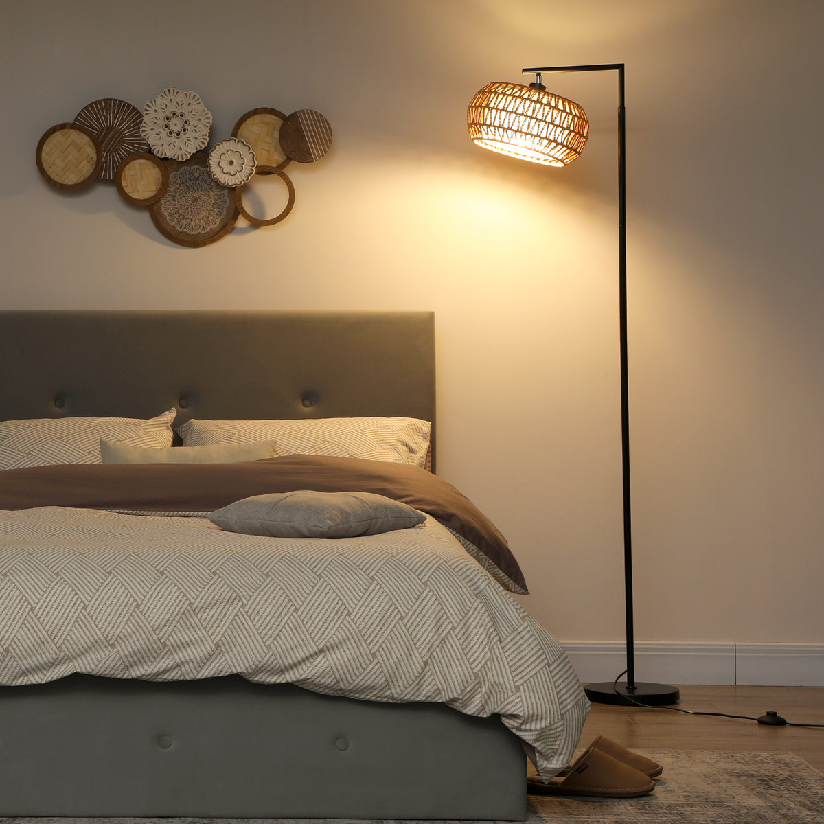 LED Stehlampe mit Doppelschirm, dimmbare Stehleuchte mit 3 Farbtemperaturen für Wohnzimmer, Schlafzimmer, Büro, Schwarz