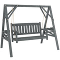 2-Sitzer Gartenschaukel, Holzschaukelbank mit Ablagen, Getränkehalter und Metallketten, Grau