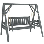 2-Sitzer Gartenschaukel, Holzschaukelbank mit Ablagen, Getränkehalter und Metallketten, Grau