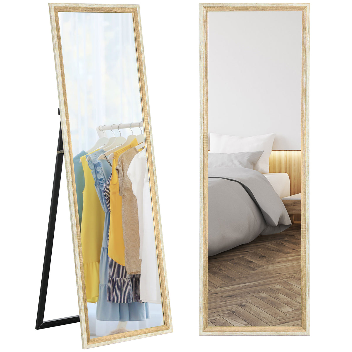 162.6 cm Two-Tone Full Length Mirror - White/Oak-Tone