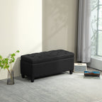 Sitzbank mit Stauraum, Truhenbank, leinenartiges Polyester, Kautschukholz, Schwarz, 100 x 40 x 44 cm