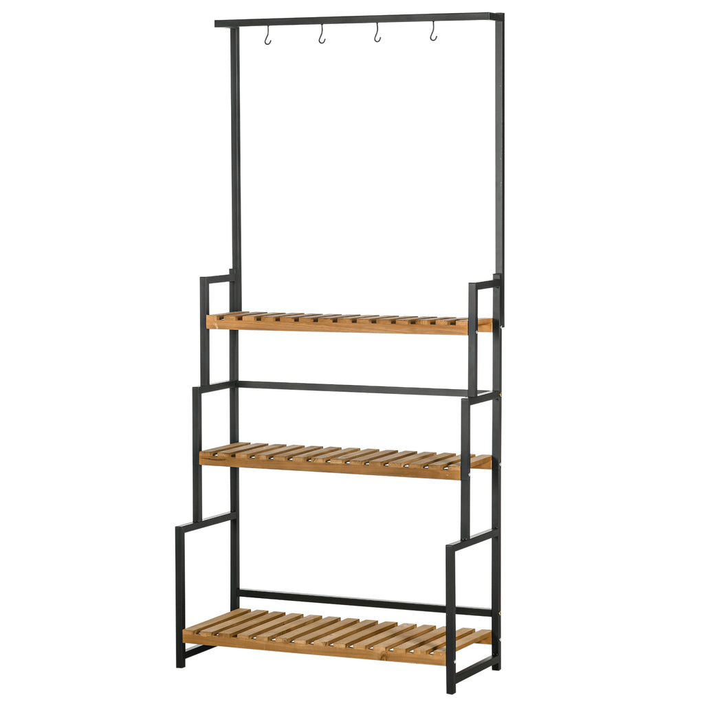 3 Tiered Plant Stand with Hanging Hooks, Flower Rack Shelf for Indoor Outdoor Porch Balcony Living Room Bedroom