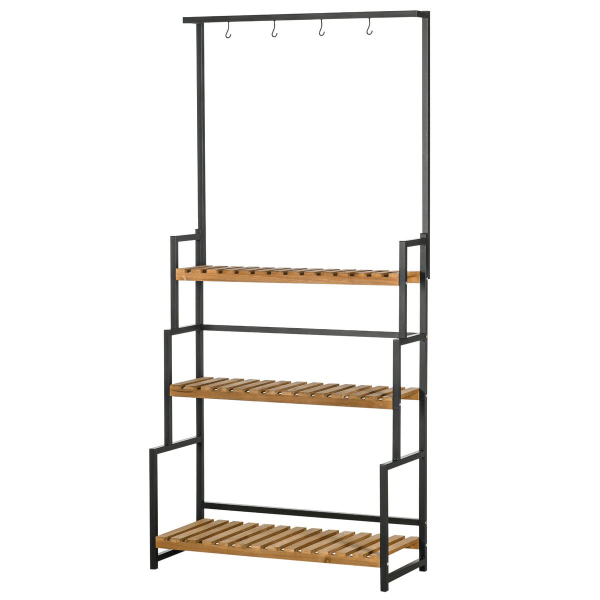 3 Tiered Plant Stand with Hanging Hooks, Flower Rack Shelf for Indoor Outdoor Porch Balcony Living Room Bedroom