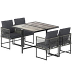 Polyrattan Gartenmöbel Set 5-teilig Platzsparend Sitzgruppe Tisch mit 4 Stühlen DPC-Tischplatte Kissen Grau