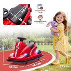 Autoscooter für Kinder, um 360 Grad drehbar, Lenkrad, LED-Lichter, Musikfunktion, 3-8 Jahre, Rot