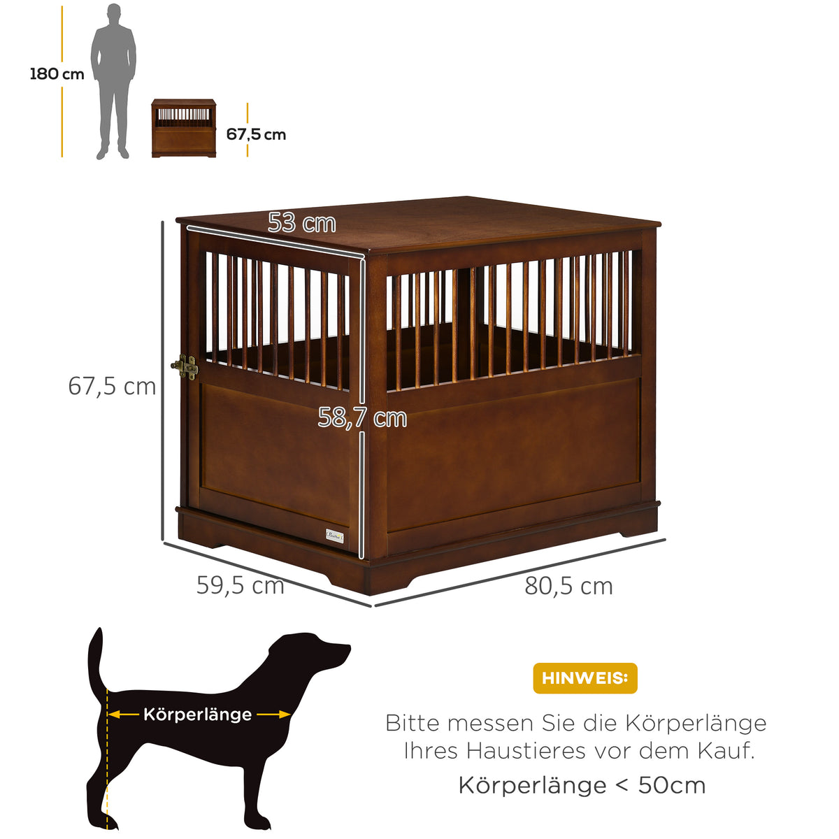 Hundekäfig inkl. Verriegelung, erhöhter Stand, Transportbox, 80,5 cm x 59,5 cm x 67,5 cm, Braun