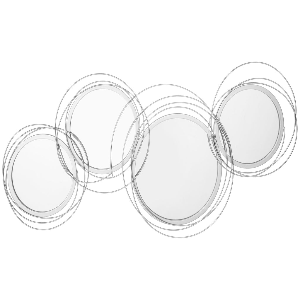 Metal Wall Art 107cm Modern Decorative Mirror Decor for Living Room Bedroom Dining Room, Silver