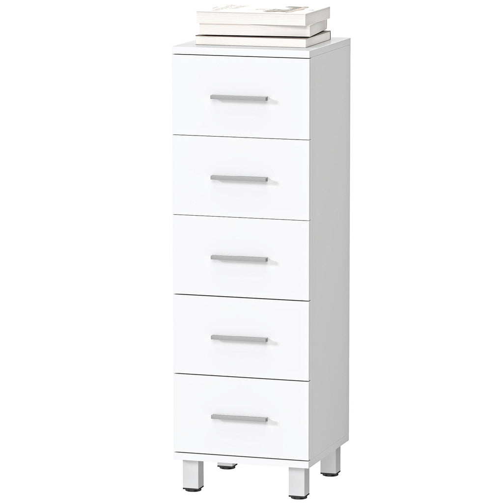 Badezimmerschrank Schmaler Badschrank mit 5 Schubladen für Badezimmer 30 x 30 x 95 cm Weiß