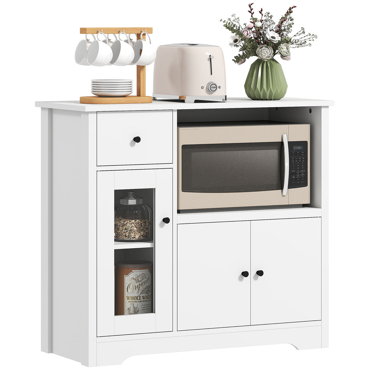 K¨¹chenschrank mit Kabelloch, Kommode mit 2 Schr?nken, offenes Fach, Schublade, 80 x 35 x 72,2 cm, Spanplatte, Wei?
