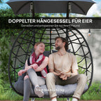 Hängestuhl, Faltbarer Korbstuhl mit Kissen, Stahlrahmen, Sonnendach, bis zu 260 kg belastbar, Dunkelgrau