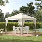  3 x 3 m Metal Gazebo, Garden Pavillion, Double Roof Outdoor Canopy Shelter with Mesh Sidewalls, Cream White