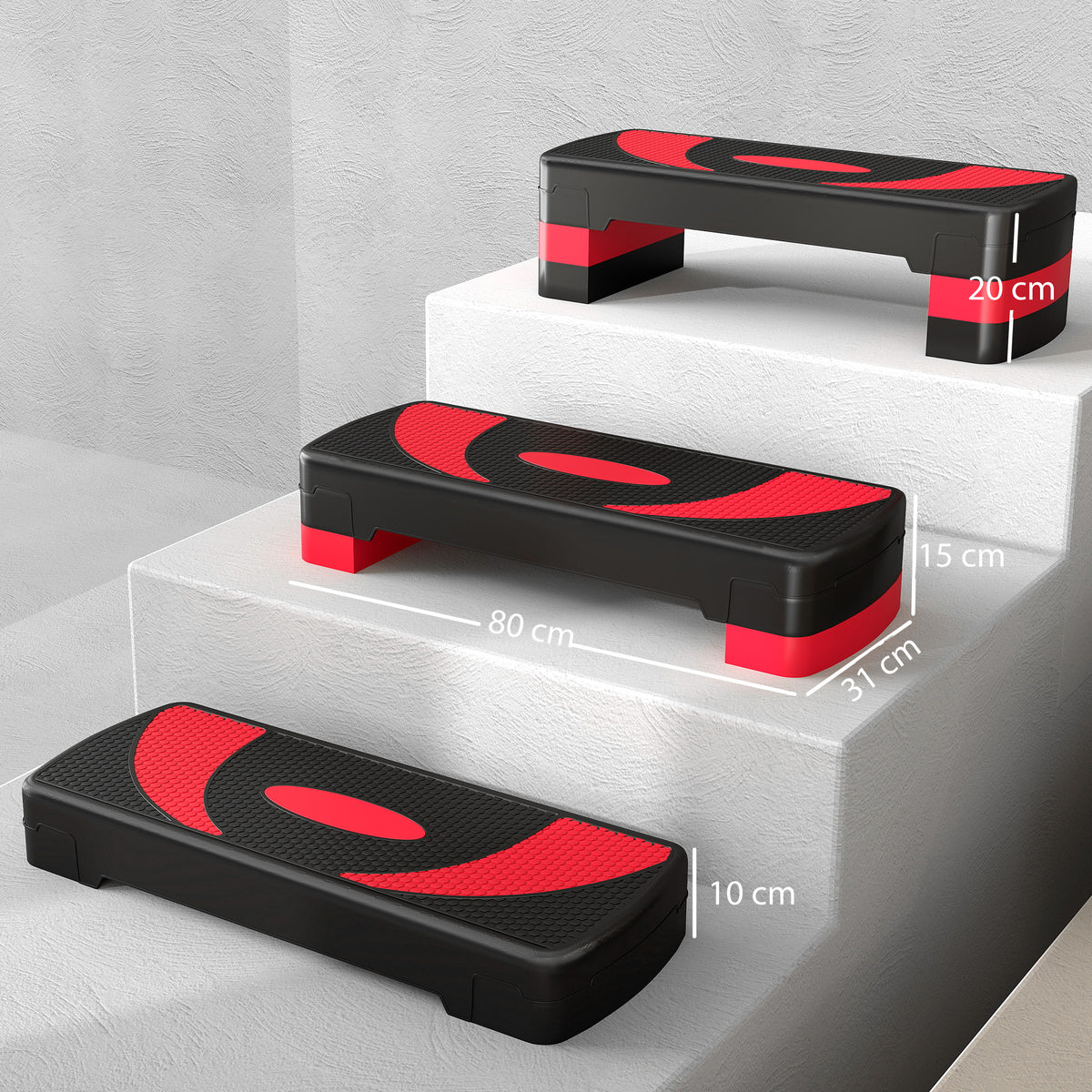 Aerobic-Stepper, h?henverstellbar, f¨¹r Indoor und Outdoor, Belastbarkeit bis 150 kg, 80 x 31 x 10-20 cm, Rot