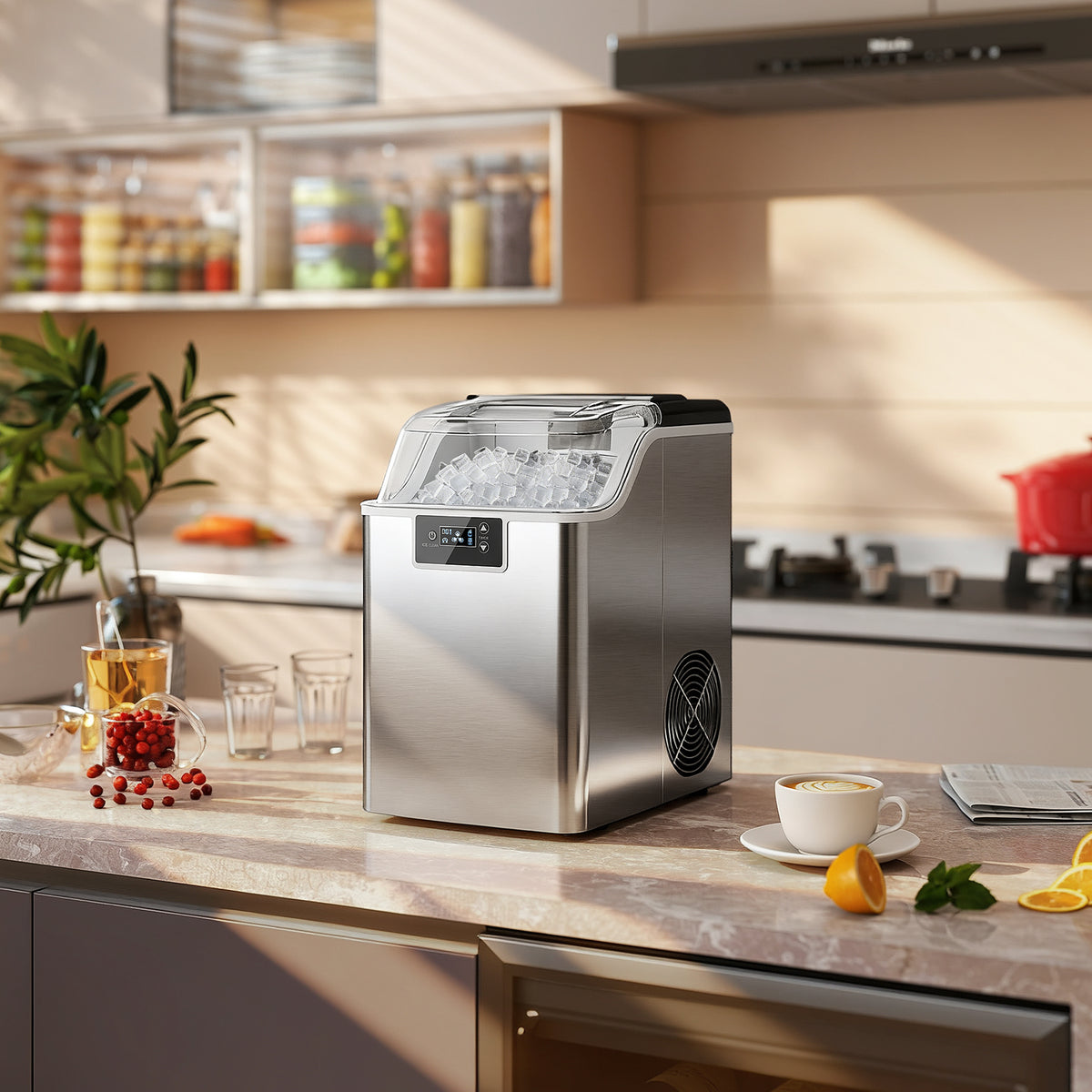 Eisw¨¹rfelmaschine, Eisw¨¹rfelspender, Ice-Maker, 20 kg/24h Eisw¨¹rfelbereiter mit 2,1 L Wassertank, Silber