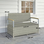 Gartenbank Polyrattan 170L 2-Sitzer Sitzbank mit Stauraum abnehmbar Kissen Reißverschluss-Innenauskleidung Holz-Armlehne