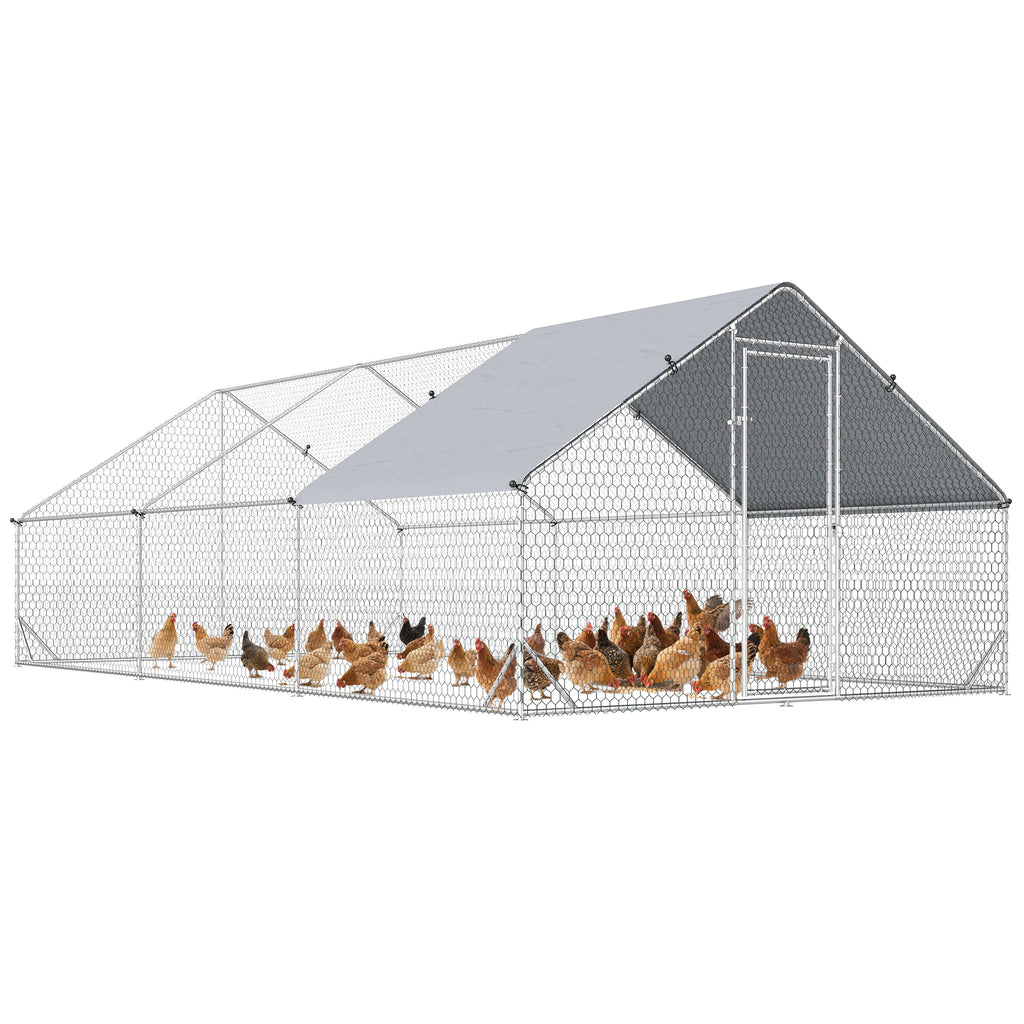 Galvanised Walk In Chicken Run w/ Cover 6 x 3 x 2m Silver