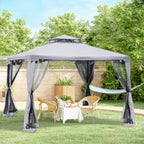 Pavillon mit Doppeldach, ca. 3x3 m mit Moskitonetz, Seitenteile Garten-Pavillon aus Metall Hellgrau