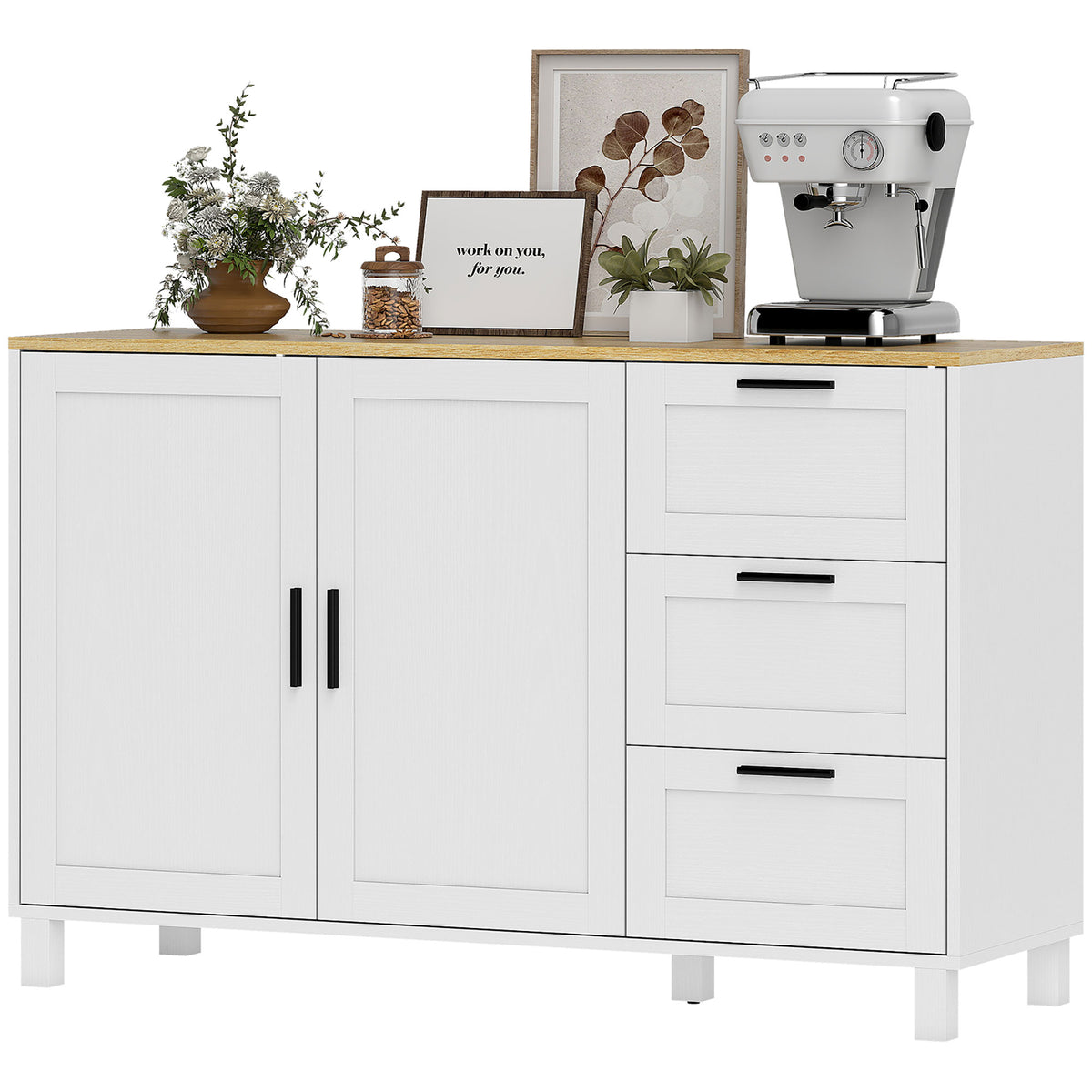 Sideboard Soft-Close-Türen, 3 Schubladen 120 x 38 x 76 cm Weiß
