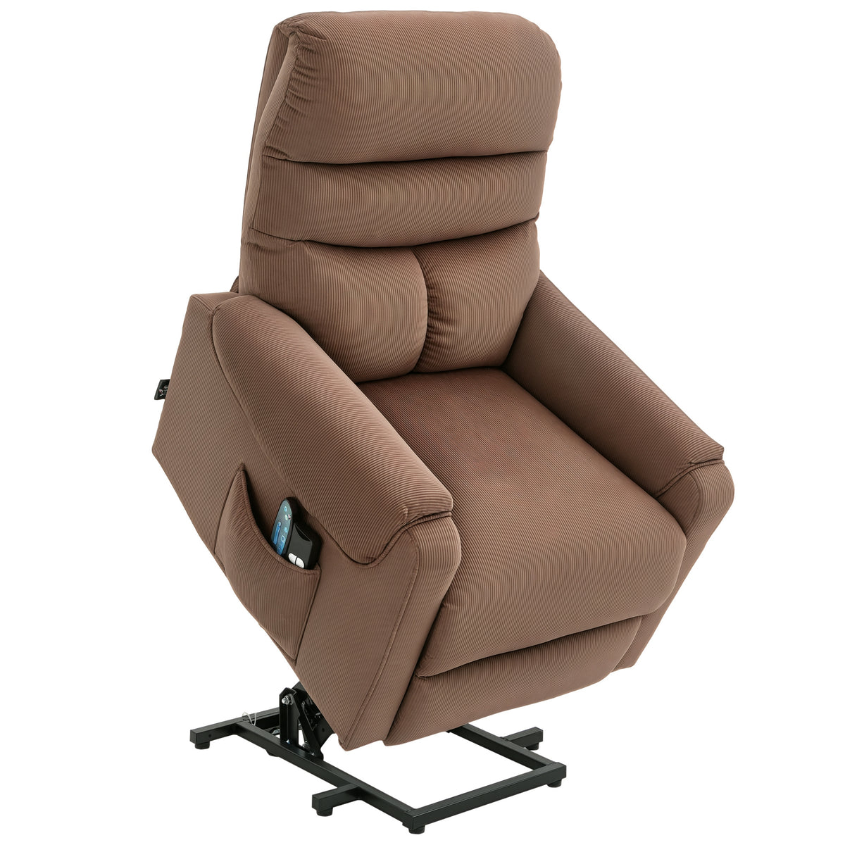 Fernsehsessel mit Aufstehhilfe Elektrisch, Massagesessel mit Liegefunktion und W?rmefunktion, Relaxsessel mit Fernbedienung und Seitentasche Verstellbar Polyester-Gewebe Braun
