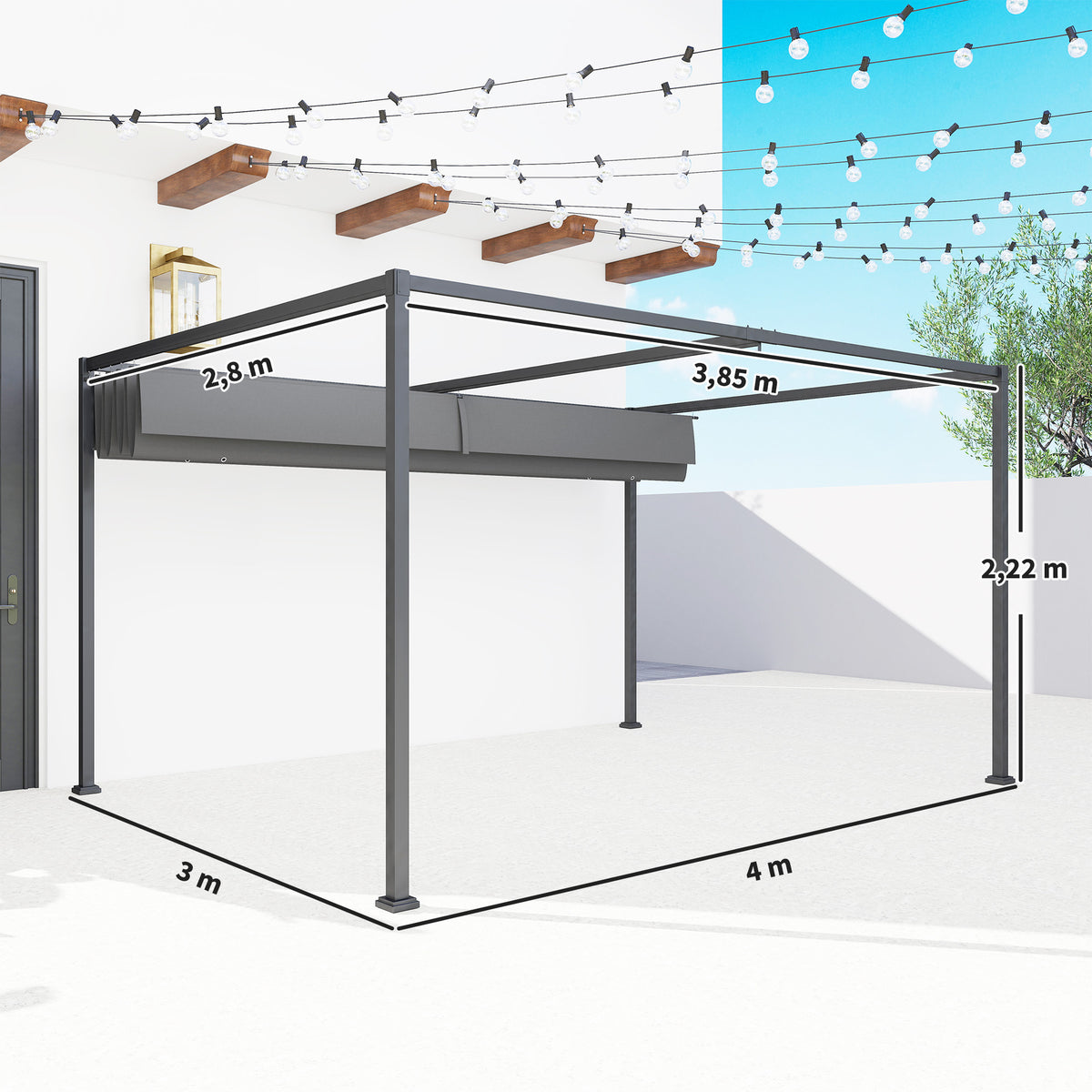 Pergola, Robuster Sonnenschutz für Garten, Balkon, Terrasse, aus Metall und Kunststoff, UV- und wasserabweisend, Dunkelgrau