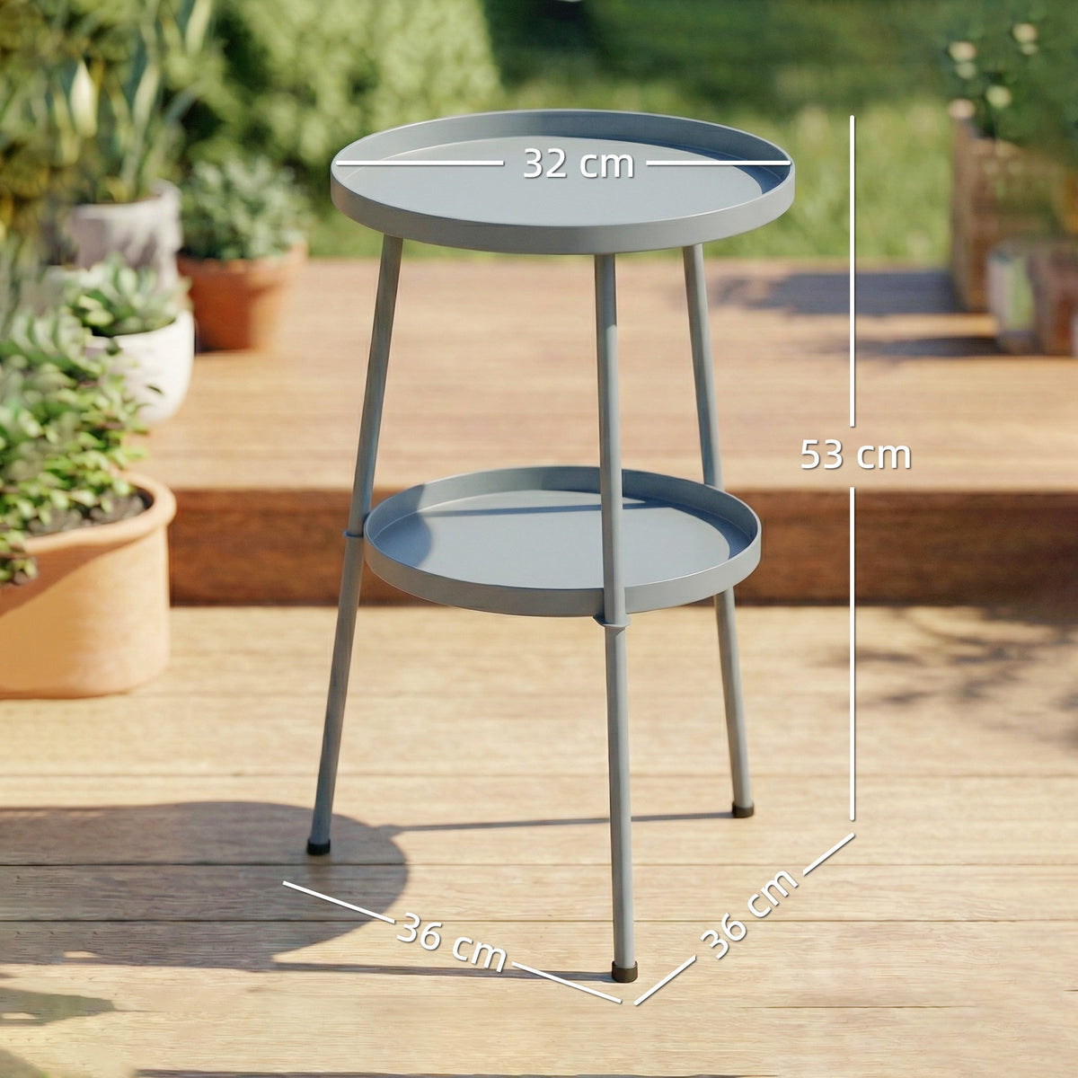 Beistelltisch Ø36 cm, Balkontisch aus Metall Esstisch Outdoor, rund Terrassentisch für Garten Terrasse Balkon Dunkelgrau