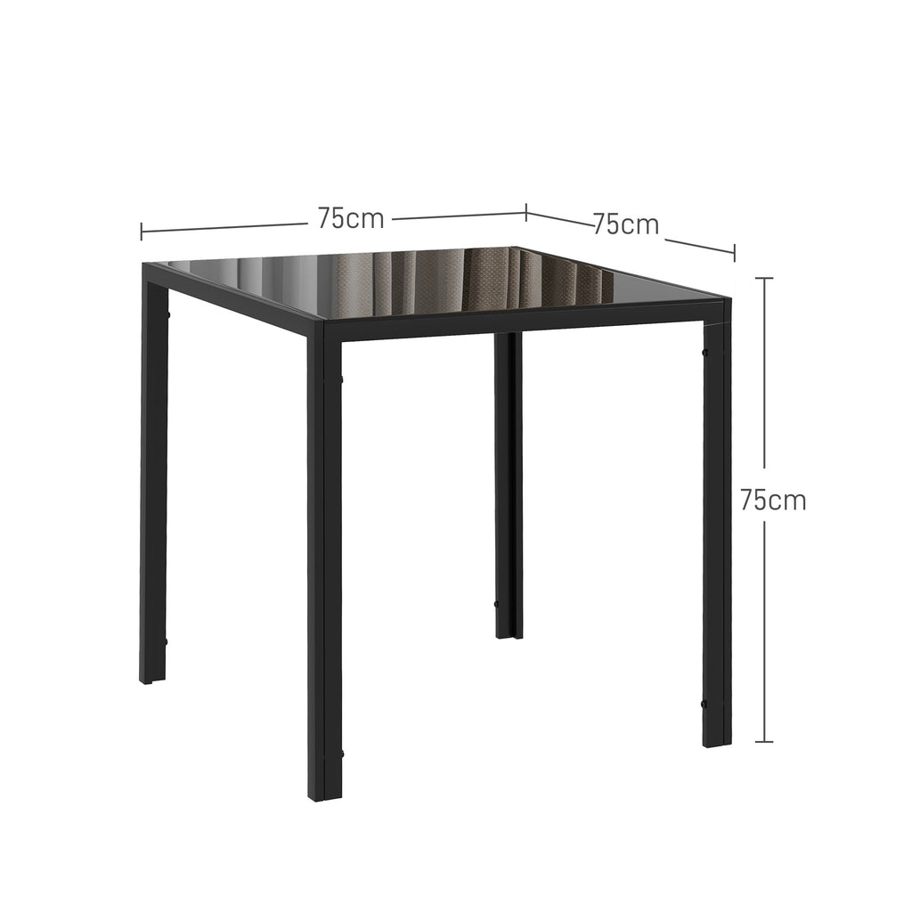 Modern Square Dining Table for 2-4 People, with Glass Top & Metal Legs, Black