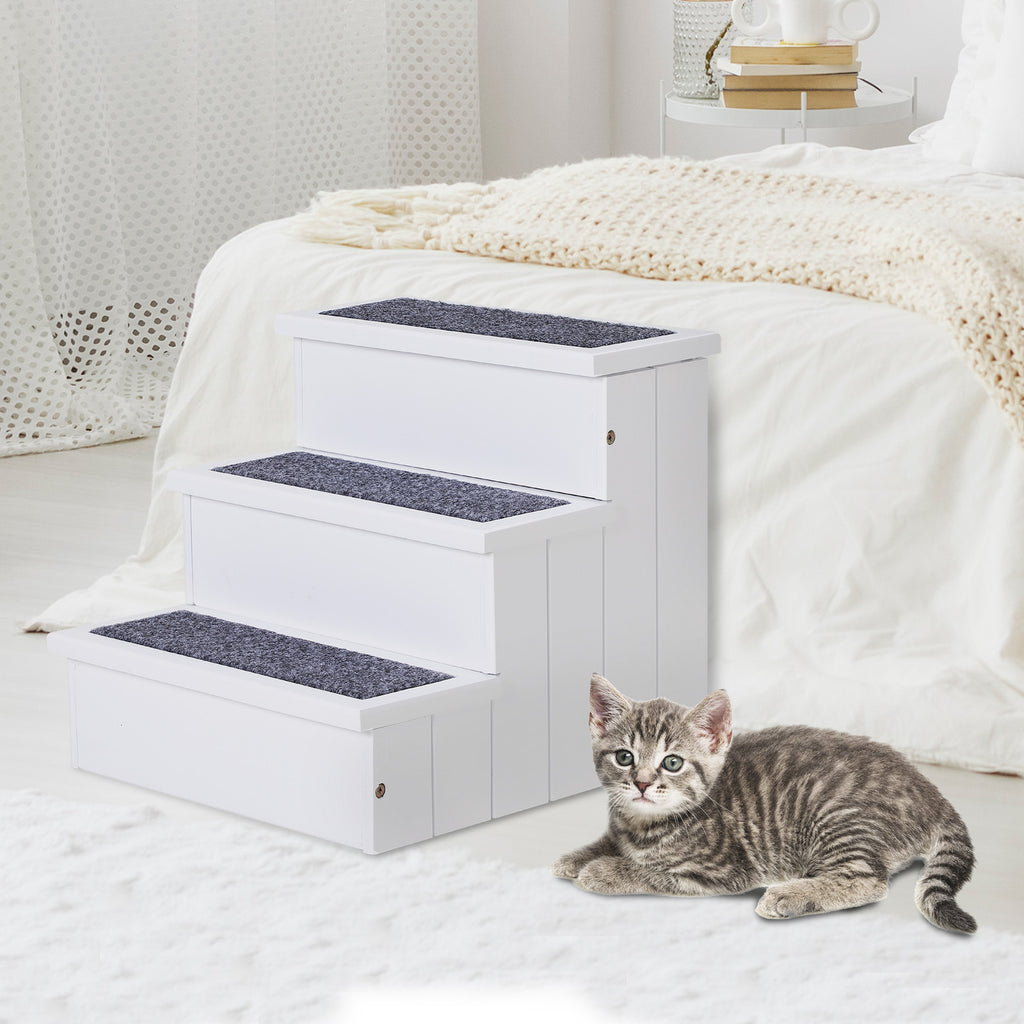Dog Steps for Bed Sofa, 3 Step Wooden Dog Stairs for Sofa, Pet Stairs with Storage for Small Cats and Puppy, White