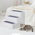 Dog Steps for Bed Sofa, 3 Step Wooden Dog Stairs for Sofa, Pet Stairs with Storage for Small Cats and Puppy, White