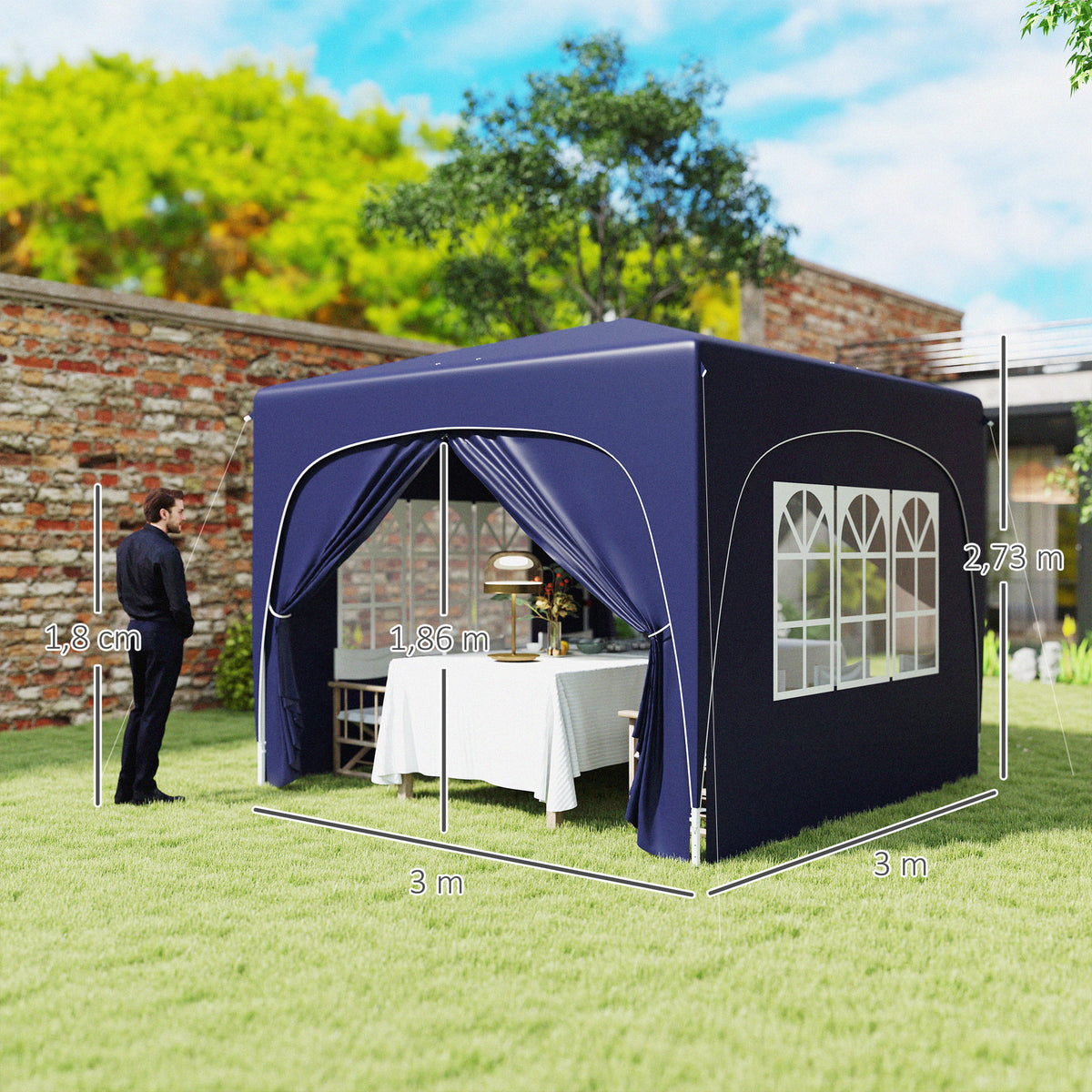 3 x 3 m Pavillon, Pop-up Gartenzelt mit Seitenwänden und Tragetasche, UPF50+, höhenverstellbar, Sand