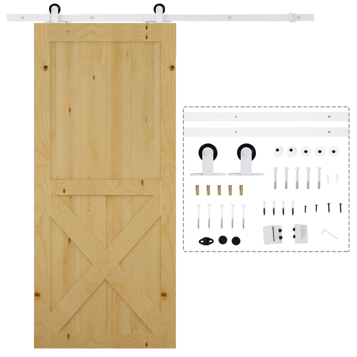 6FT Rustic Interior Sliding Barn Door Mounting Hardware Kit - White