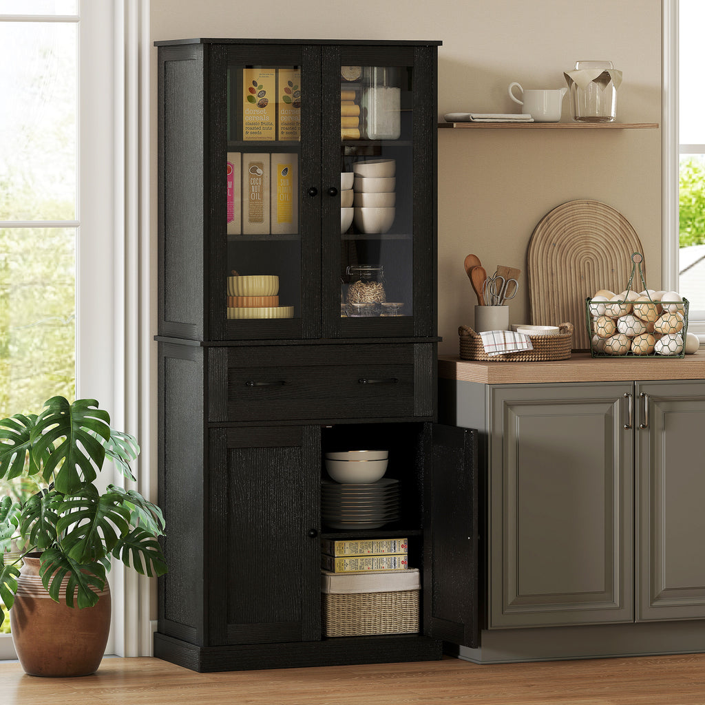 K¨¹chenschrank, Buffet, Acrylfront, Schubladen, 76 x 40 x 182,5 cm, Schwarz