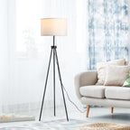 Stehlampe mit Lampenschirm aus Polyester und Baumwolle, Standleuchte Stehleuchte mit E27 Fassung für Wohnzimmer, Schlafzimmer, Weiß, exkl. Glühbirne