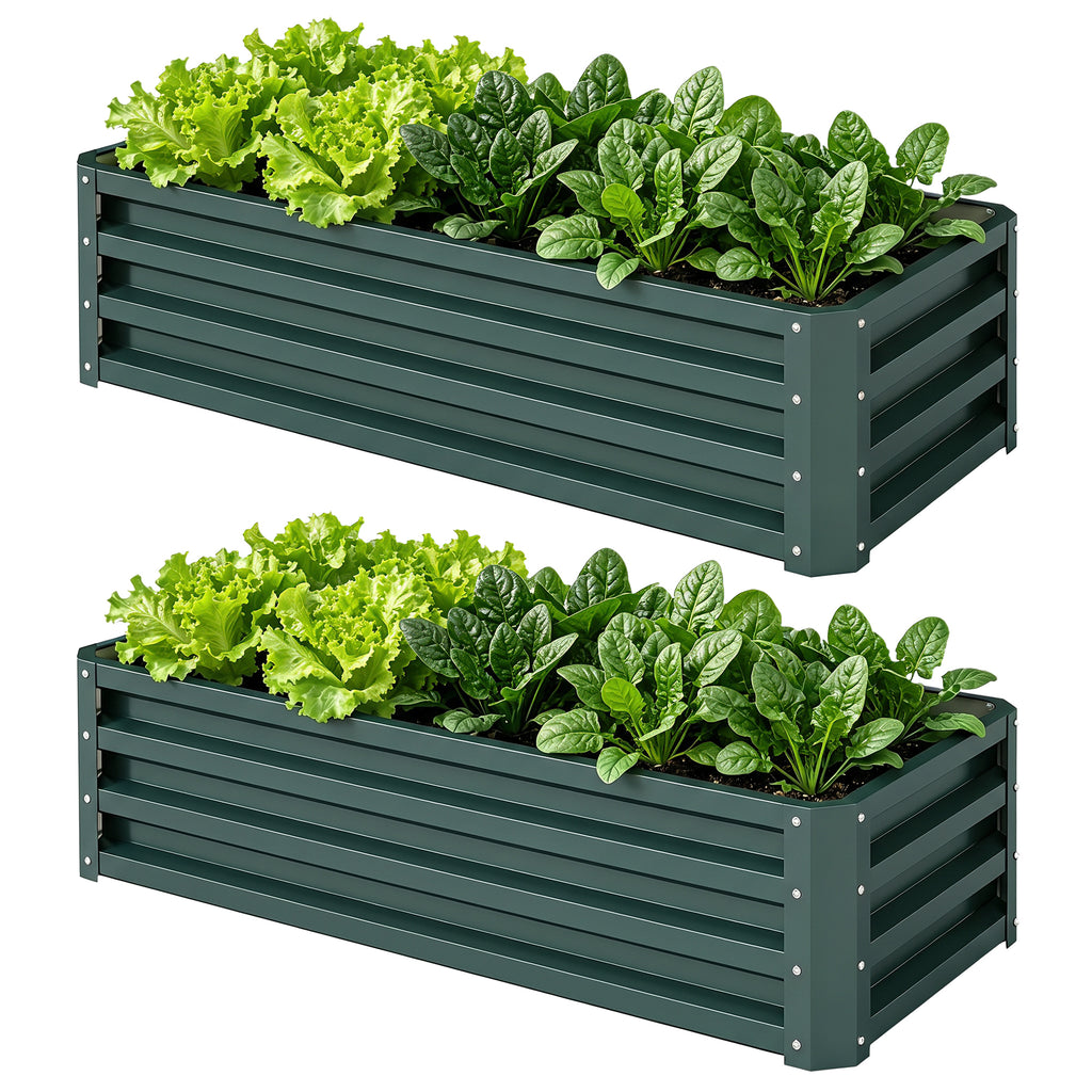Set of Two 110 x 50 cm Steel Planter Boxes - Green