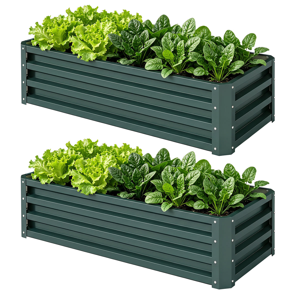 Set of Two 110 x 50 cm Steel Planter Boxes - Green