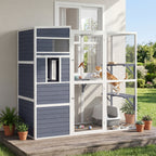 Katzengehege Outdoor Katzenhaus aus Holz mit 3 Plattformen wetterfest Dach Ruhebereich für 3-4 Katze bis 10 kg Grau