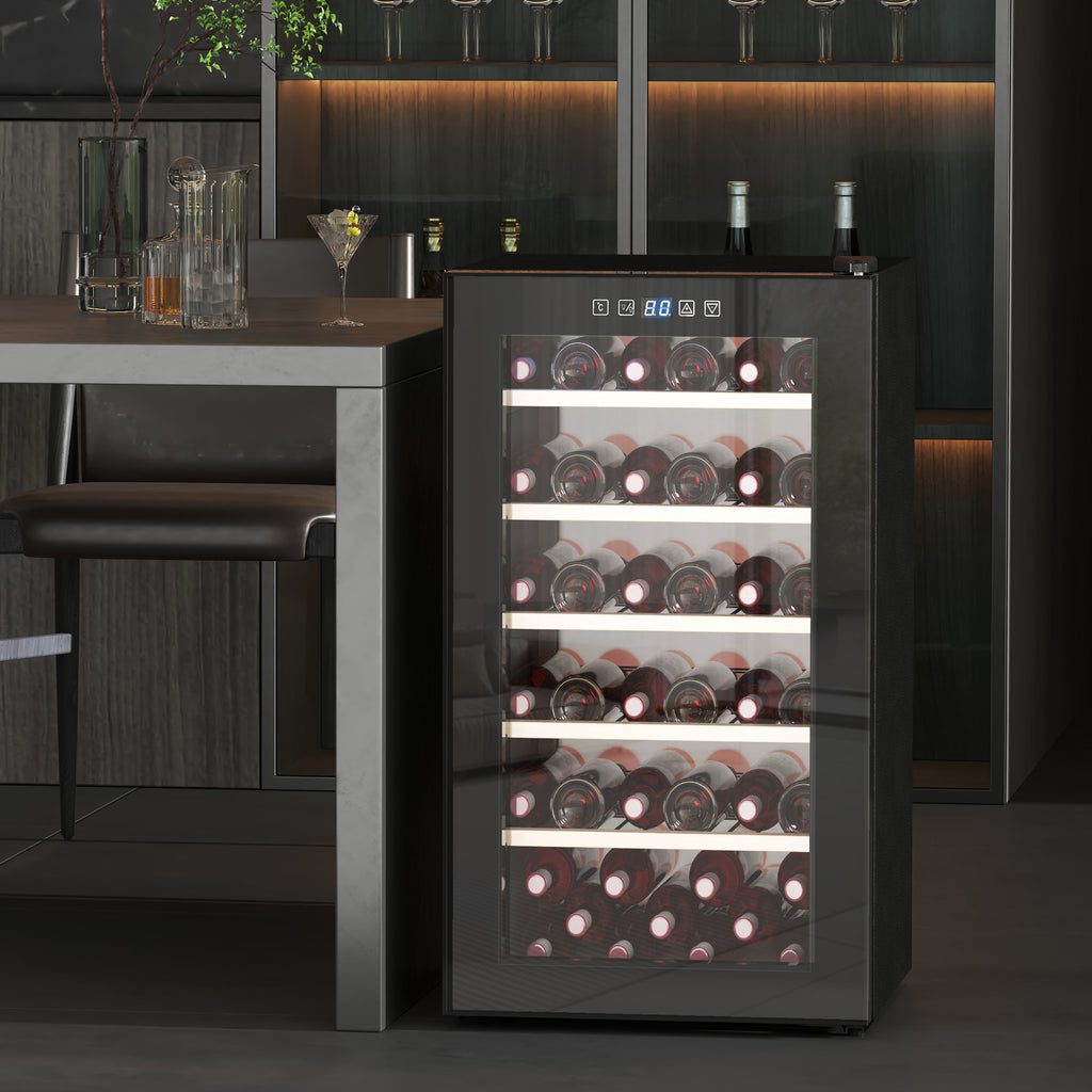 Weink¨¹hlschrank f¨¹r 41 Weinflaschen, 91 Liter Kapazit?t, Getr?nkek¨¹hlschrank mit LED-Anzeige, Touchscreen, Schwarz