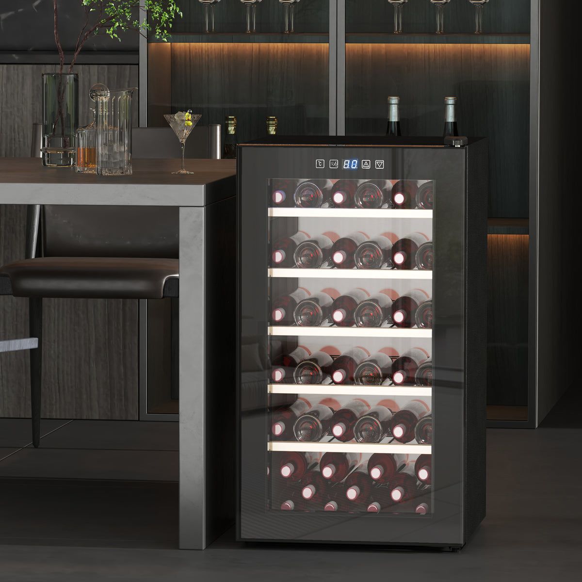 Weink¨¹hlschrank f¨¹r 41 Weinflaschen, 91 Liter Kapazit?t, Getr?nkek¨¹hlschrank mit LED-Anzeige, Touchscreen, Schwarz