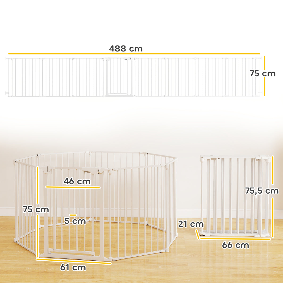 Haustierzaun, 8-Panel-Barriere mit Tür, faltbar, für kleine & mittelgroße Hunde, Kunststoff, Kohlenstoffstahl, Weiß