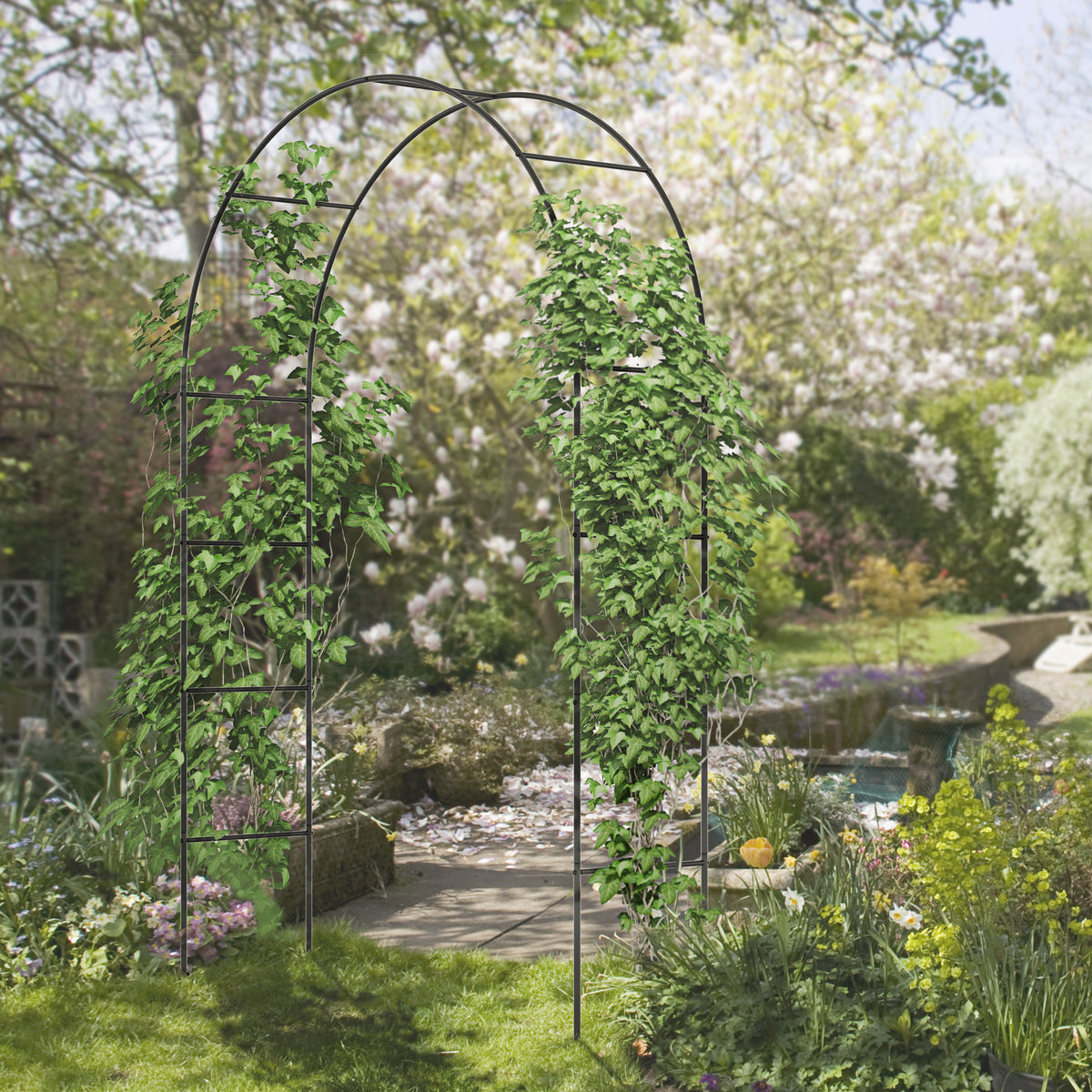 Gartenbogen, Rosenbogen, Rankbogen, Rosenspalier Metall, schwarz, 1,40 x 0,40 x 2,40 m