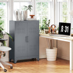 Aktenschrank mit Lamellent¨¹ren, Lagerschrank, Metallschrank mit 2 verstellbaren Einlegeb?den, 75 x 33 x 110 cm, Grau