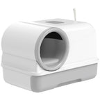 Katzentoilette mit Deckel Schaufel ausziehbares Tablett 2 Aktivkohlefilter für Katzen bis 5 kg 59x39,5x39,5cm Weiß+Grau