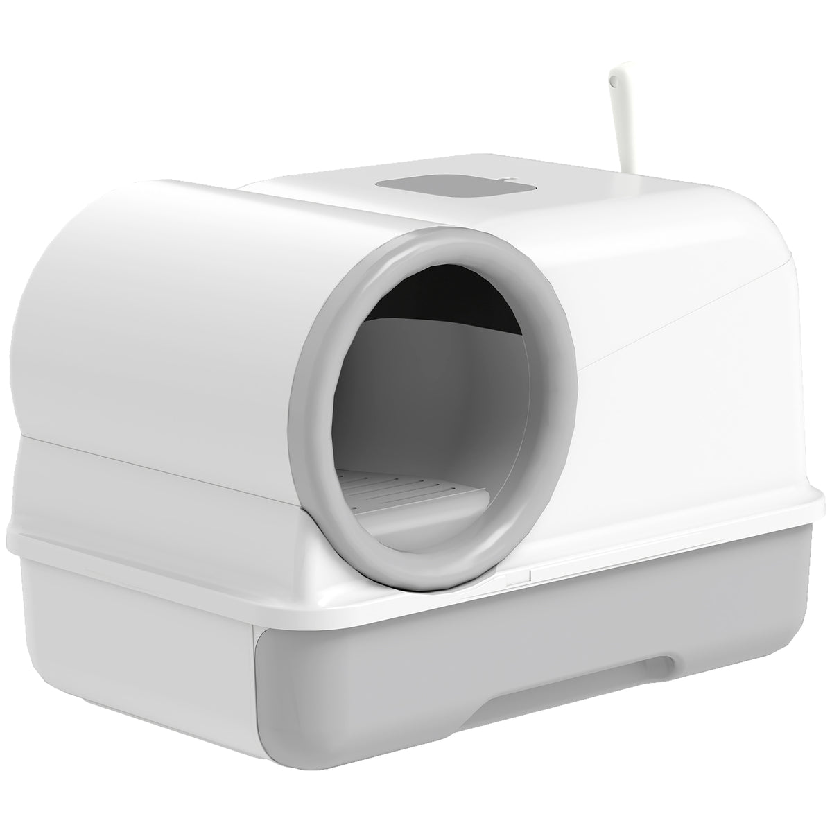 Katzentoilette mit Deckel Schaufel ausziehbares Tablett 2 Aktivkohlefilter für Katzen bis 5 kg 59x39,5x39,5cm Weiß+Grau
