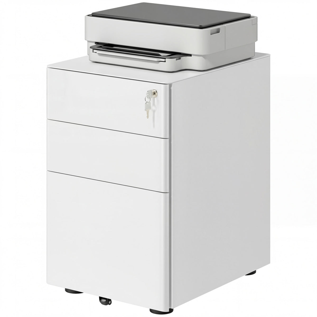 Lockable Cabinet, Rolling Filing Cabinet with 3 Drawers, Steel Office Drawer Unit for A4, Letter, Legal Sized Files