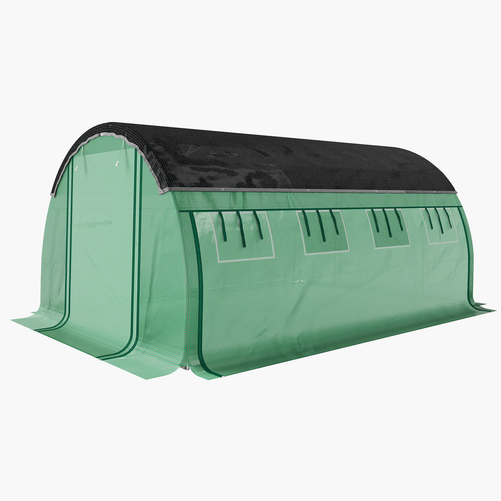 4 x 3 x 2 m Polytunnel-Gewächshaus mit Sonnenschutznetz, rollbaren Seitenwänden, Kunststoff-Abdeckung, Stahlrahmen, Grün