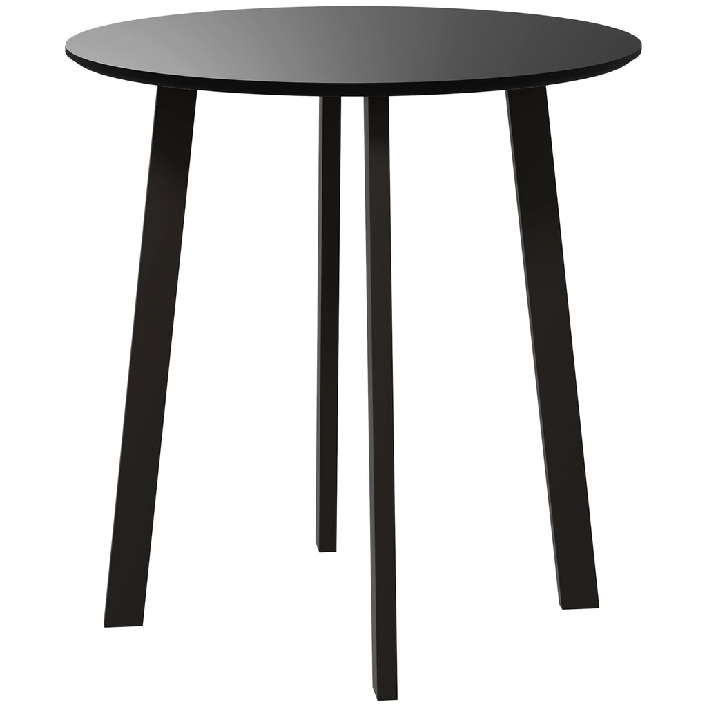 Esstisch für 2 Personen, weiße Tischplatte, Metallbeine mit Fußkappen, Ø72 x 75H cm, Schwarz