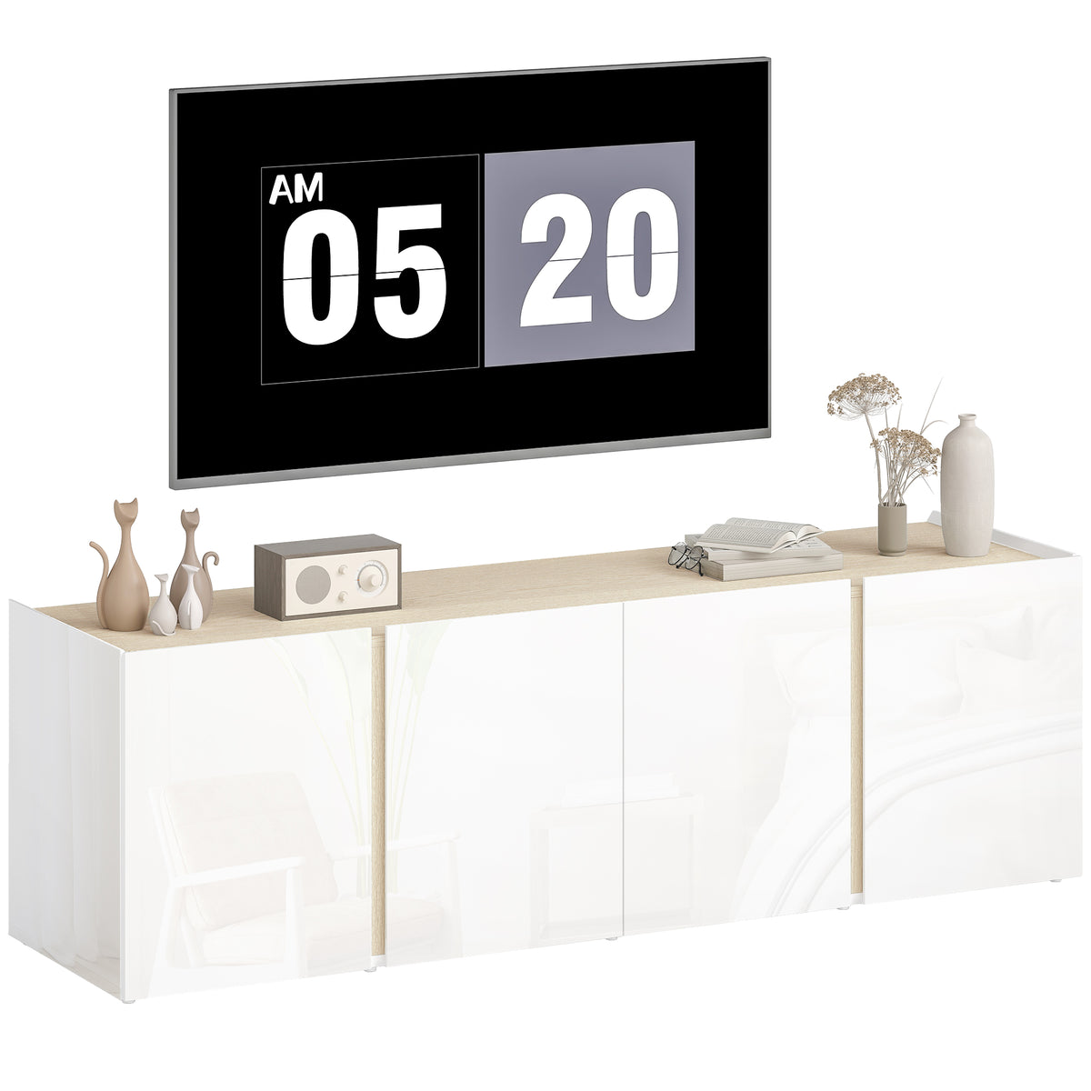 TV-Kommode f¨¹r 65-Zoll-Fernseher, Fernseh-Schrank mit Soft-Close-T¨¹ren, anpassbare Regale, Kabell?cher, f¨¹r Wohnzimmer, Wei?