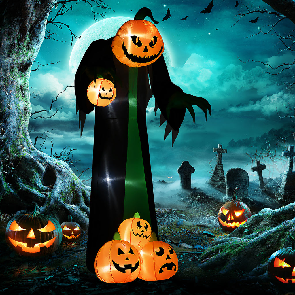 Halloween-Deko, 2,40m großer Kürbisgeist, selbstaufblasend, LED-Beleuchtung, für Außenbereiche