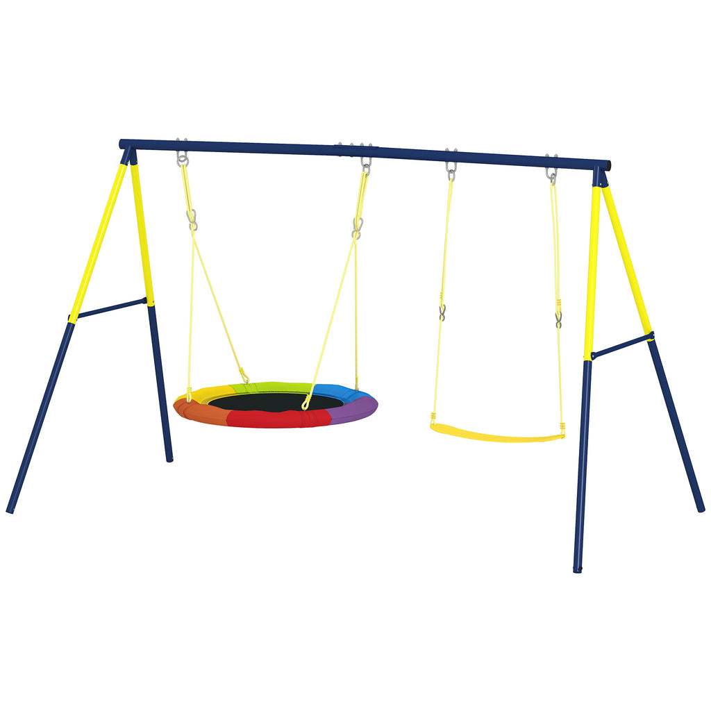Kids Swing Set with Double Swings, Outdoor Playset with Adjustable Ropes, Metal Frame for Ages 3-8, 150kg Capacity