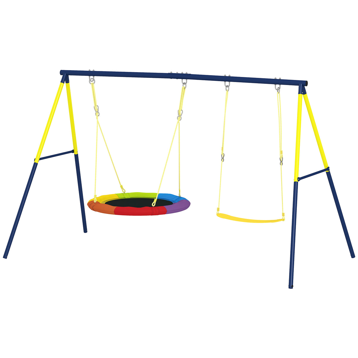 Kids Swing Set with Double Swings, Outdoor Playset with Adjustable Ropes, Metal Frame for Ages 3-8, 150kg Capacity