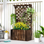 Hochbeet Pflanzkasten mit Rankgitter, Spalier Pflanzkübel Blumenkasten Holz, Gartenspalier 64 x 33 x 122cm Verkohlt