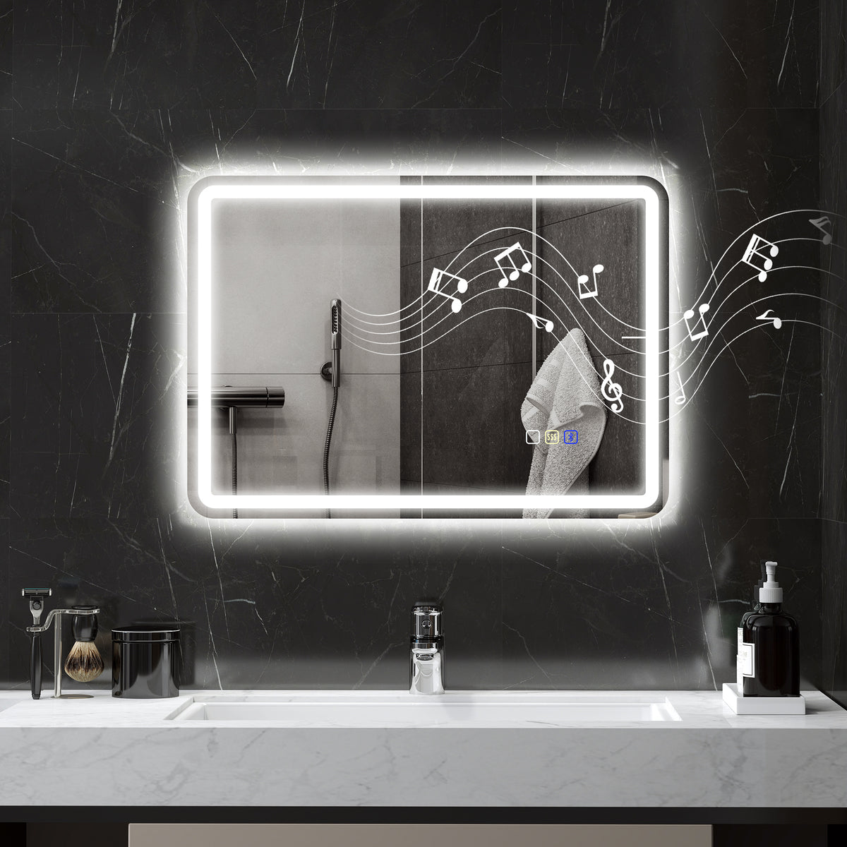 Badezimmerspiegel mit LED-Beleuchtung, Anti-Beschlags-Pad, 3 verstellbare Farben, Silberfarben